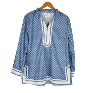 NEW Nicoblu Capri Tunic in Vietri Porcelain Print XL Blue White Long Sleeve Top